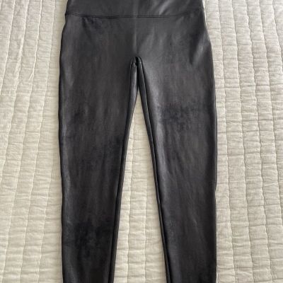 Spanx Leggings Black Faux Leather Moto Biker Style Size 3X Stretchy High Rise